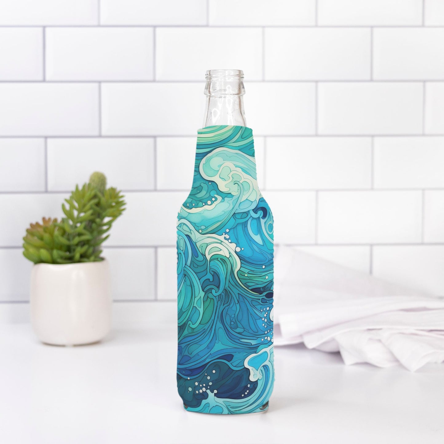 Elevate your hydration game with our Bottle Wrap - Aqua Waves from Designs On The Go. This stylish wrap features a vibrant aqua wave design, perfect for adding a splash of personality to your bottle. Durable and eye-catching, it's an ideal accessory for those who love to stand out.