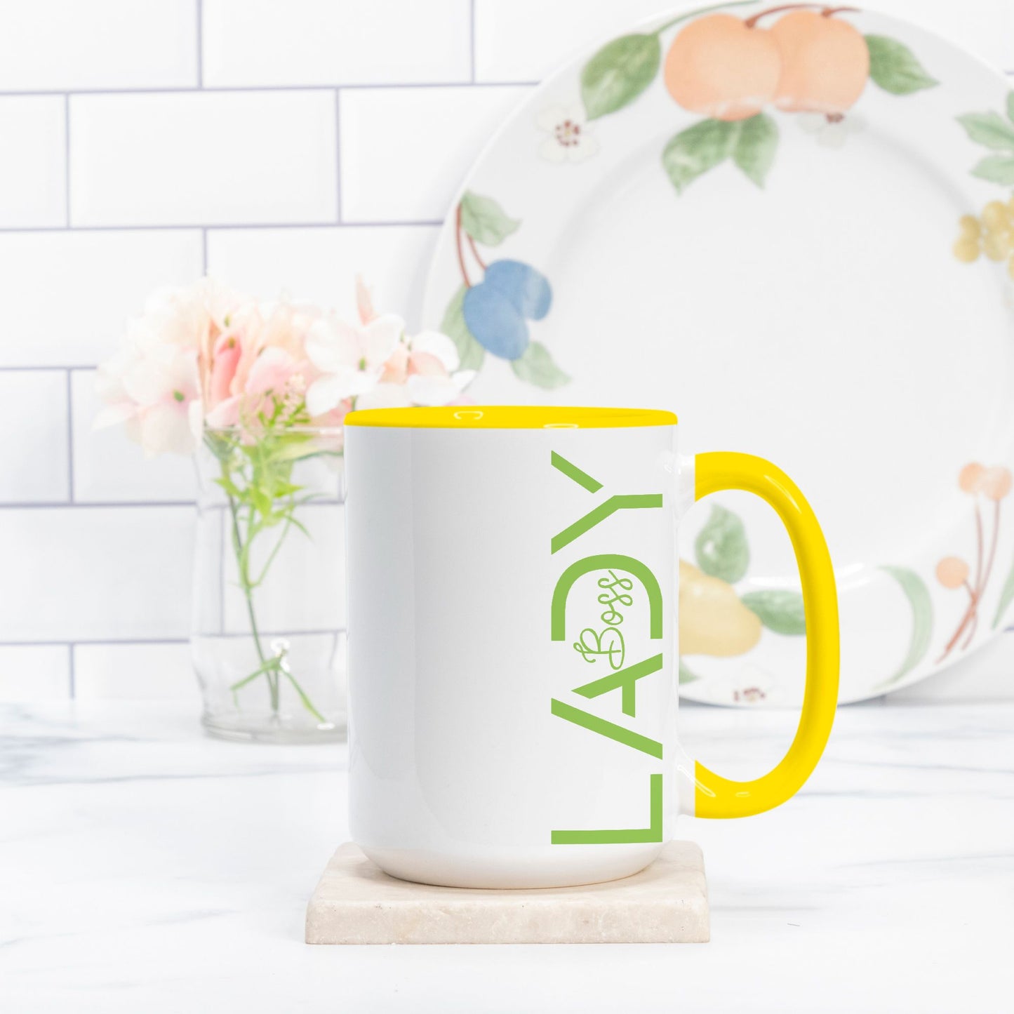 Mug Deluxe 15 oz. (Yellow + White) - Boss Lady Modern