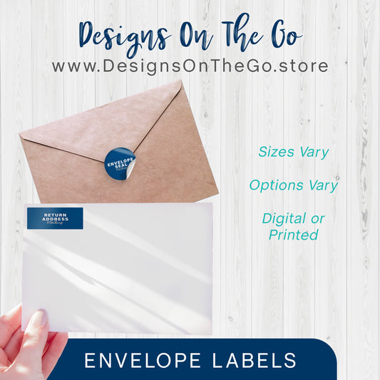 Enhance your branding with our customizable Envelope Labels from Designs On The Go. Perfect for businesses or personal use, these high-quality labels add a professional touch to your envelopes. Easy to apply and available in various sizes, they ensure your mail stands out while showcasing your unique style and message.