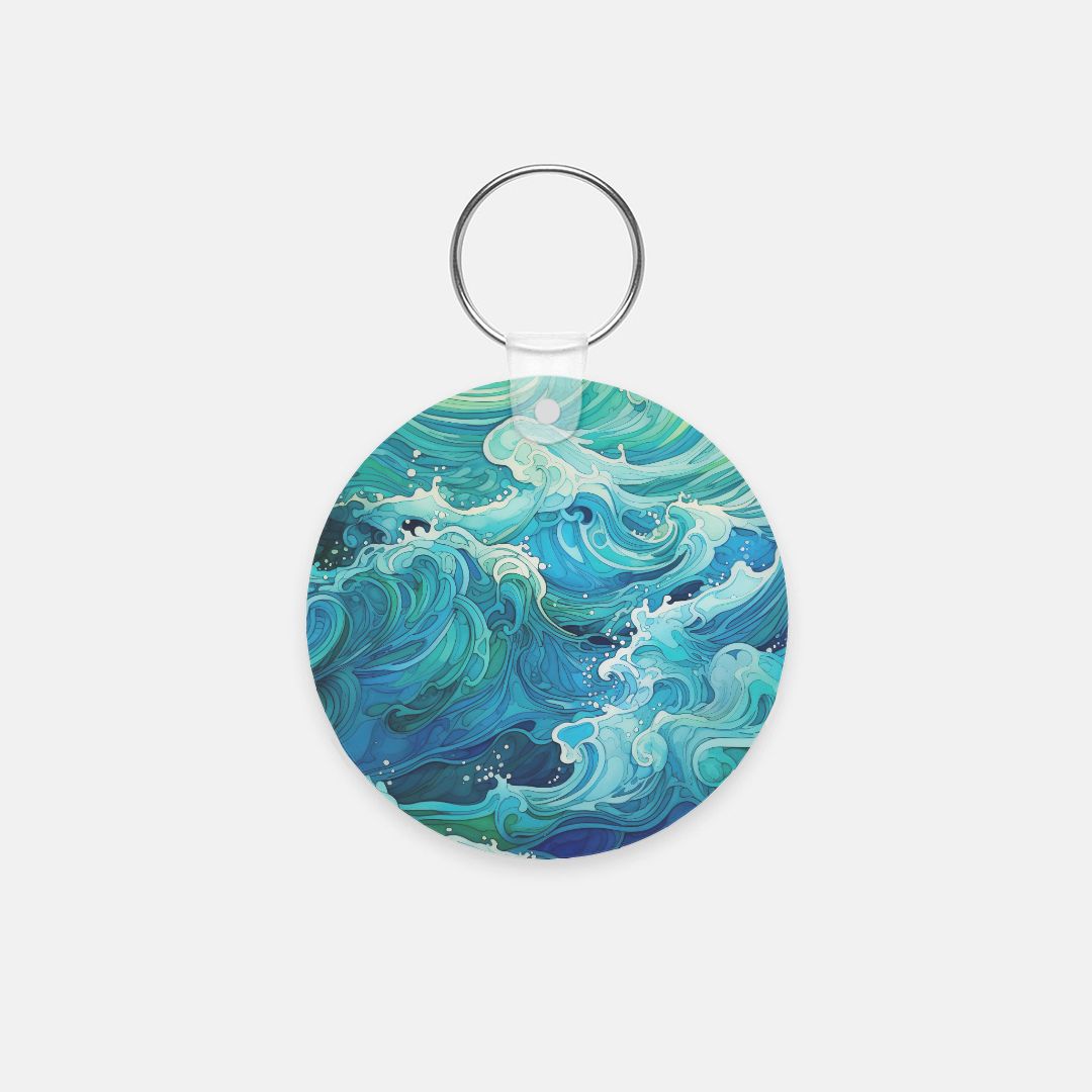 Key Chain (Round) - Aqua Waves