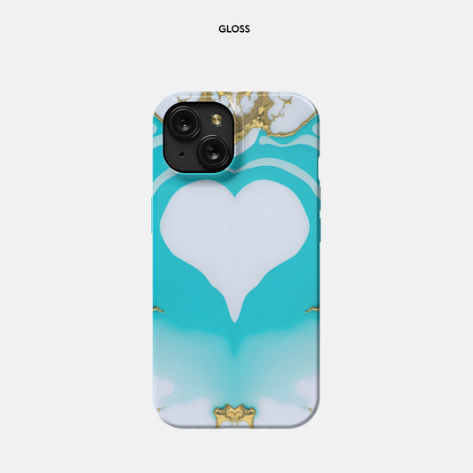 iPhone 15 Slim Case - White Turq Heart
