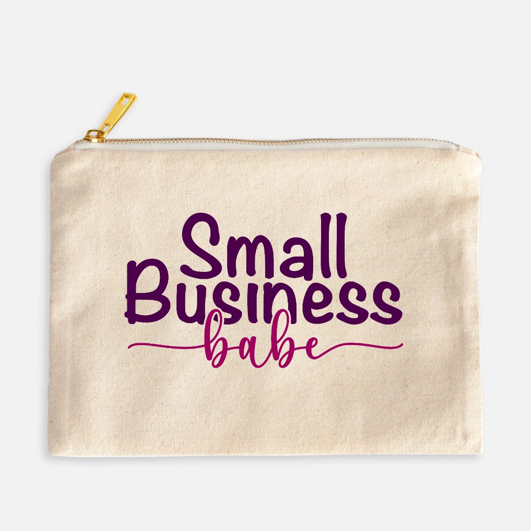 Showcase your small business pride with our Canvas Zipper Bag - Small Business Babe from Designs On The Go. Perfect for organizing your essentials, this durable and stylish bag is ideal for entrepreneurs on the go. Carry your must-haves with confidence and style.