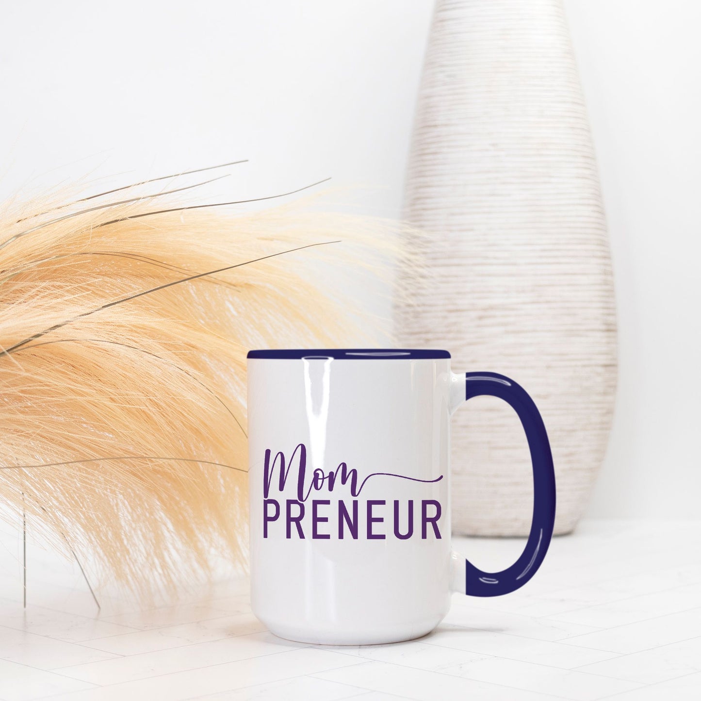 Mug Deluxe 15 oz. (Dark Blue + White) - Mompreneur