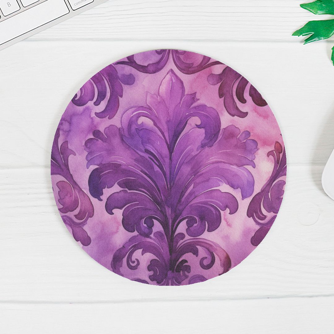 Mouse Pad (Round) - Magenta Damask