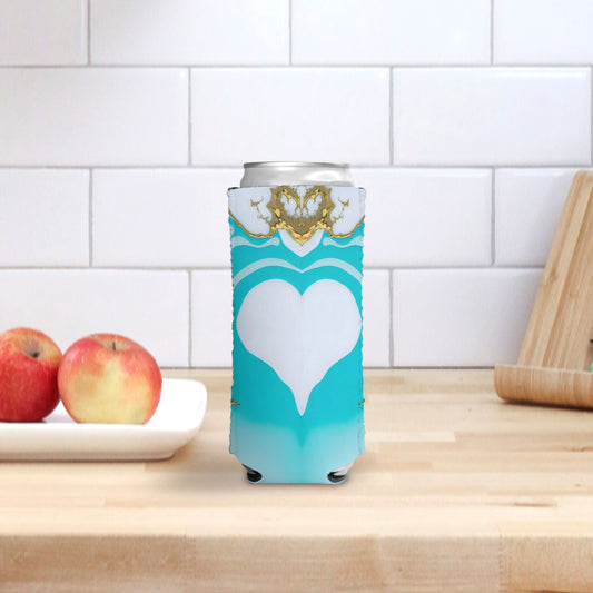 Slim Can Cooler - White Turq Heart