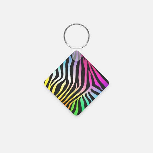Key Chain (Square) - Rainbow Zebra