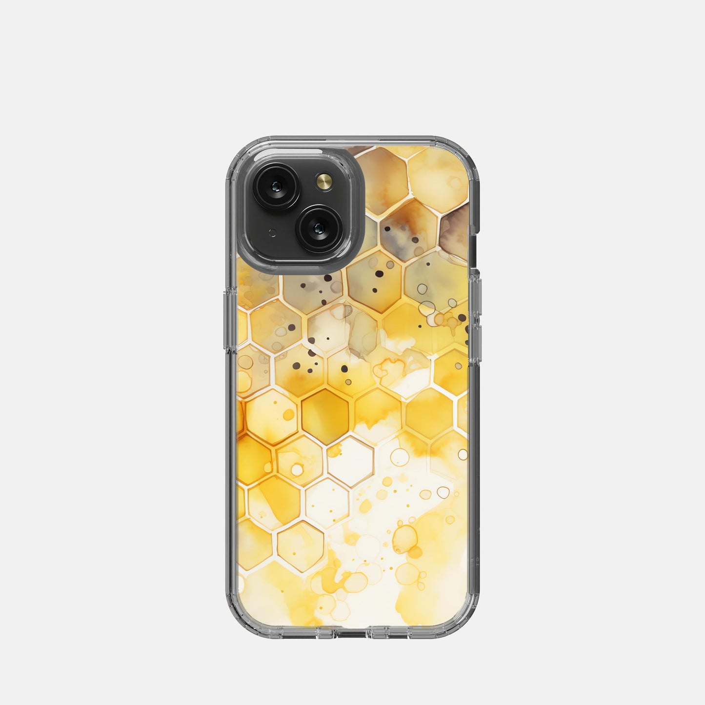 Protect your iPhone 15 in style with the Beehive Splash Clear Case from Designs On The Go. This durable case showcases a unique beehive splash design while allowing your phone's beauty to shine through. Lightweight yet sturdy, it offers optimal protection against everyday wear and tear. Elevate your device's look today!