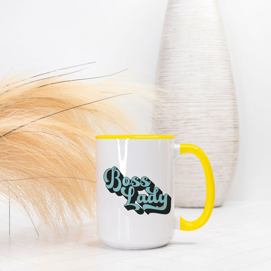 Mug Deluxe 15 oz. (Yellow + White) - Boss Lady Retro