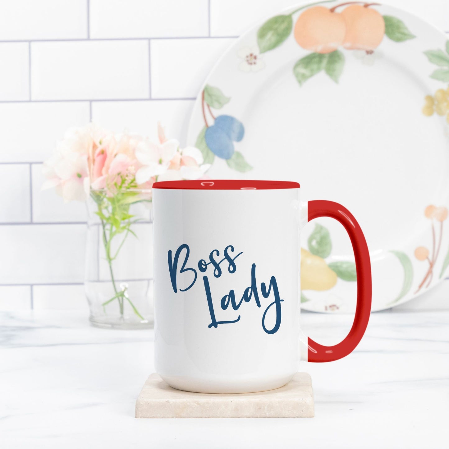 Mug Deluxe 15 oz. (Red + White) - Boss Lady