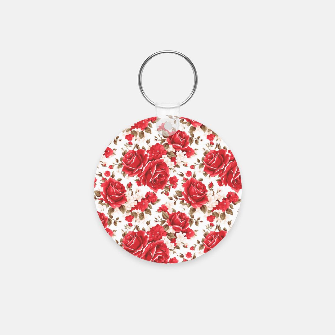 Key Chain (Round) - Red Roses