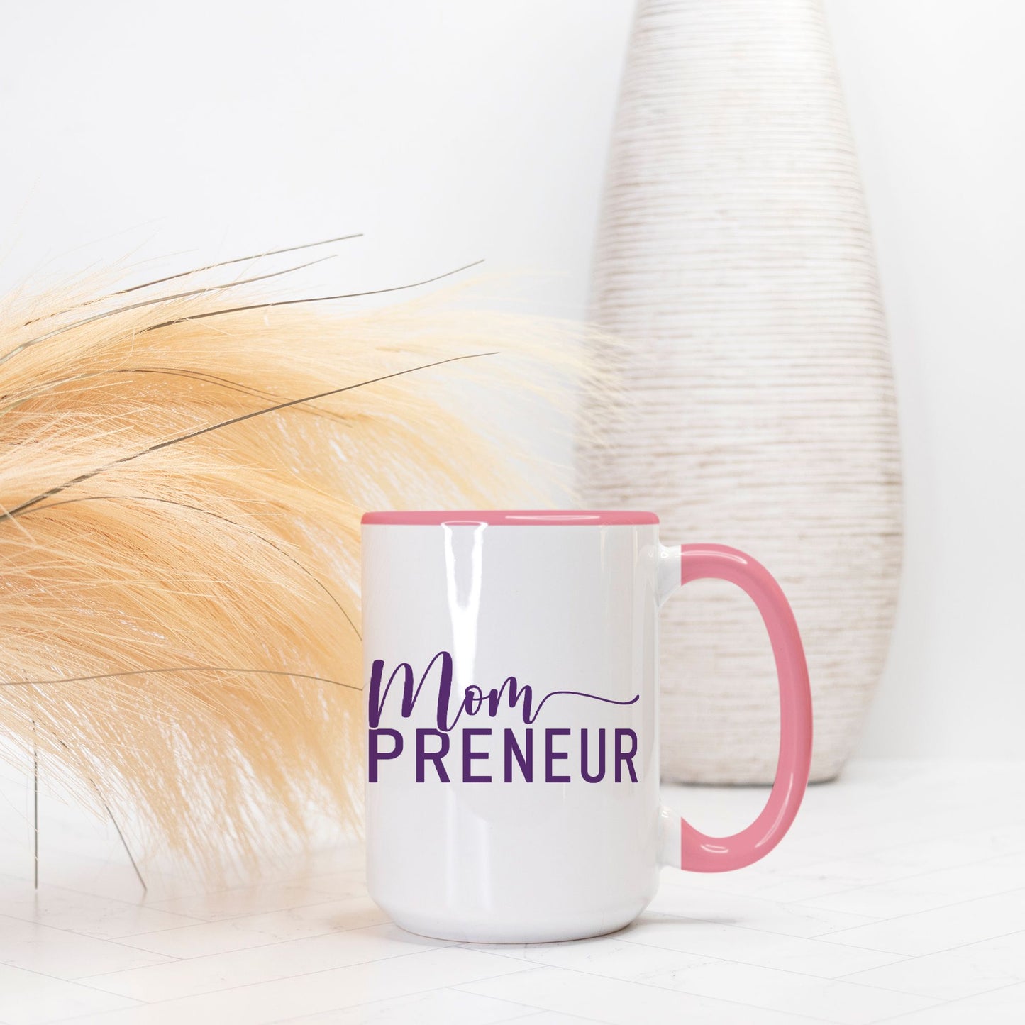 Mug Deluxe 15 oz. (Pink + White) - Mompreneur