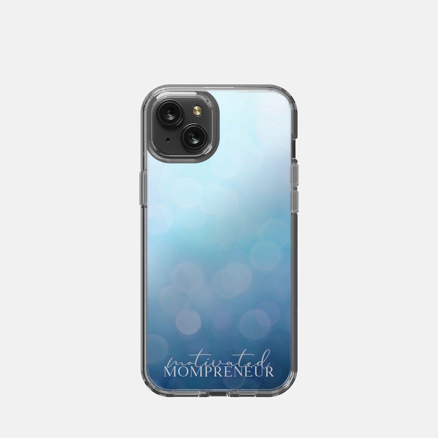 Protect your iPhone 15 Plus in style with the Motivated Mompreneur Icy Blue Clear Case from Designs On The Go. This sleek and durable case showcases a stunning icy blue design while providing reliable protection against drops and scratches. Perfect for ambitious moms on the go, it blends fashion and function seamlessly!