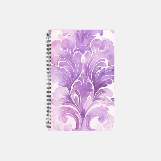 Notebook Hardcover Spiral 5.5 x 8.5 - Purple Damask
