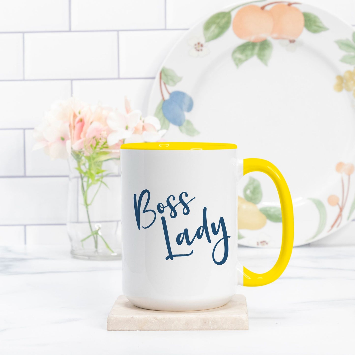 Mug Deluxe 15 oz. (Yellow + White) - Boss Lady