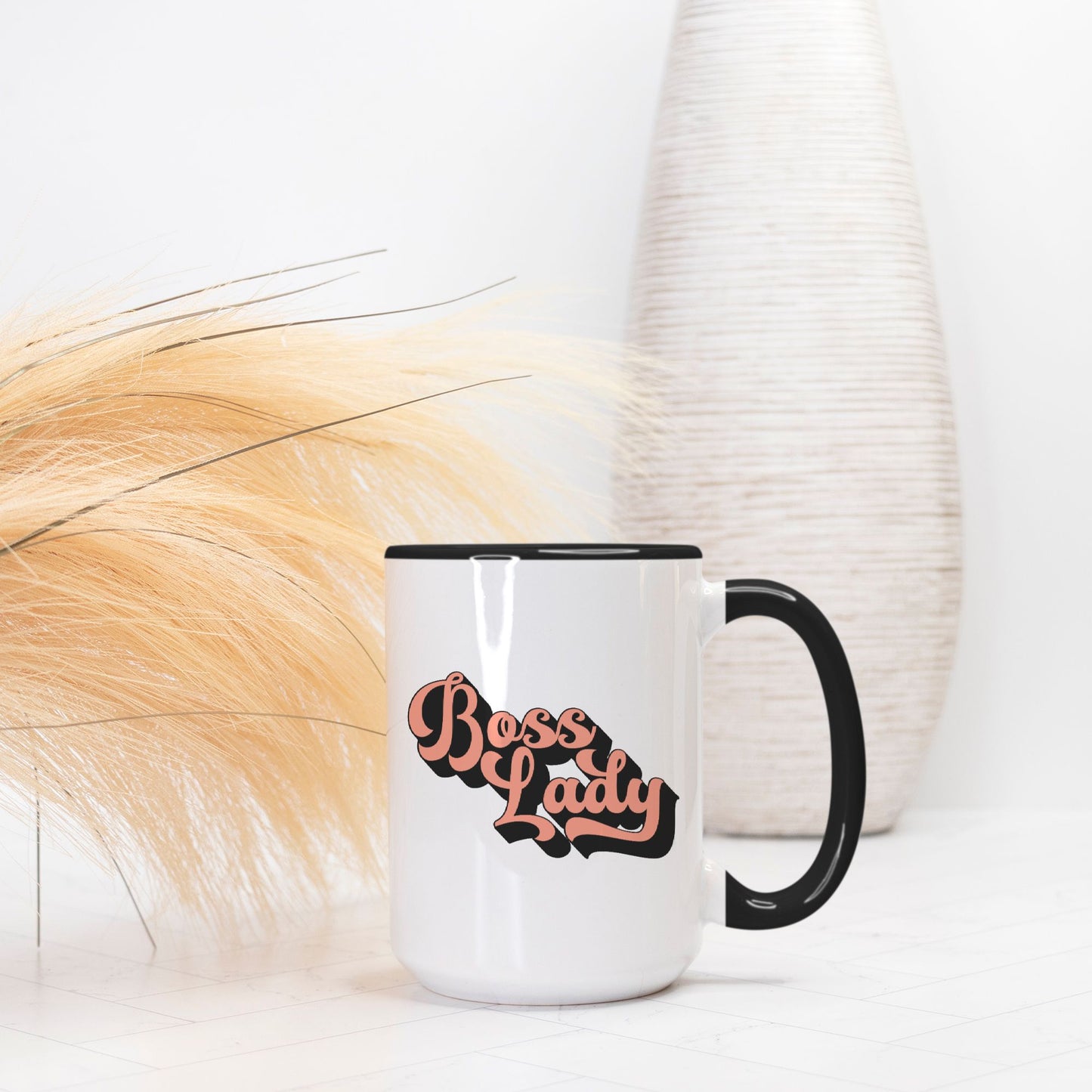 Mug Deluxe 15 oz. (Black + White) - Boss Lady Retro