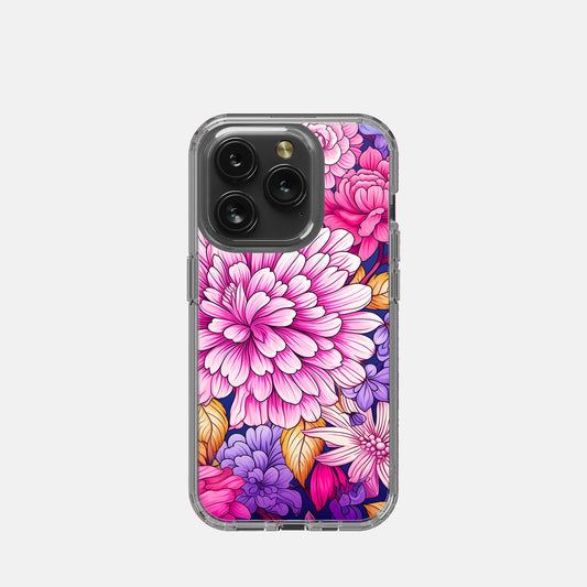 iPhone 15 Pro Clear Case - Pink Foliage
