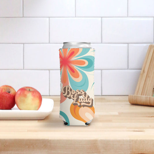 Slim Can Cooler - Boss Lady Retro Flower