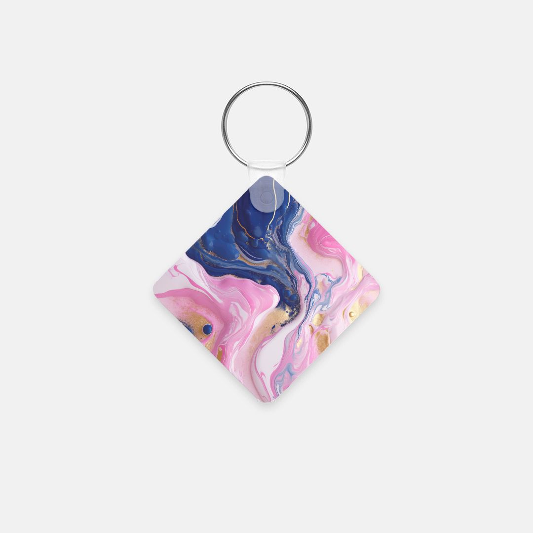 Key Chain (Square) - Pink Paint Swirl