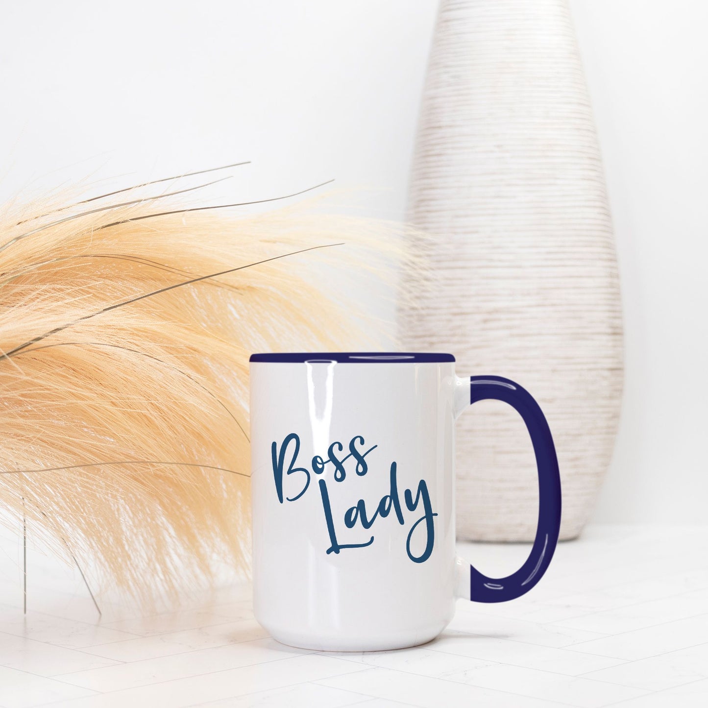 Mug Deluxe 15 oz. (Dark Blue + White) - Boss Lady