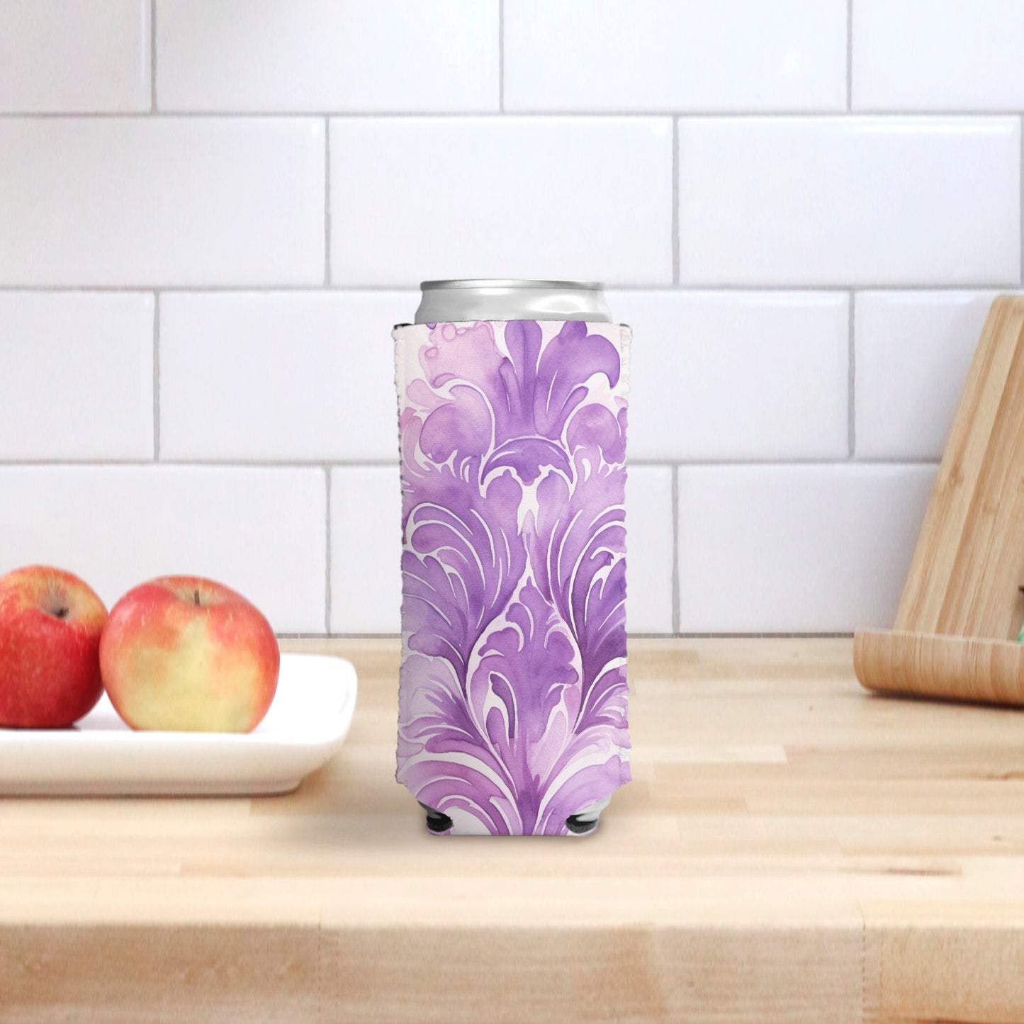 Slim Can Cooler - Purple Damask