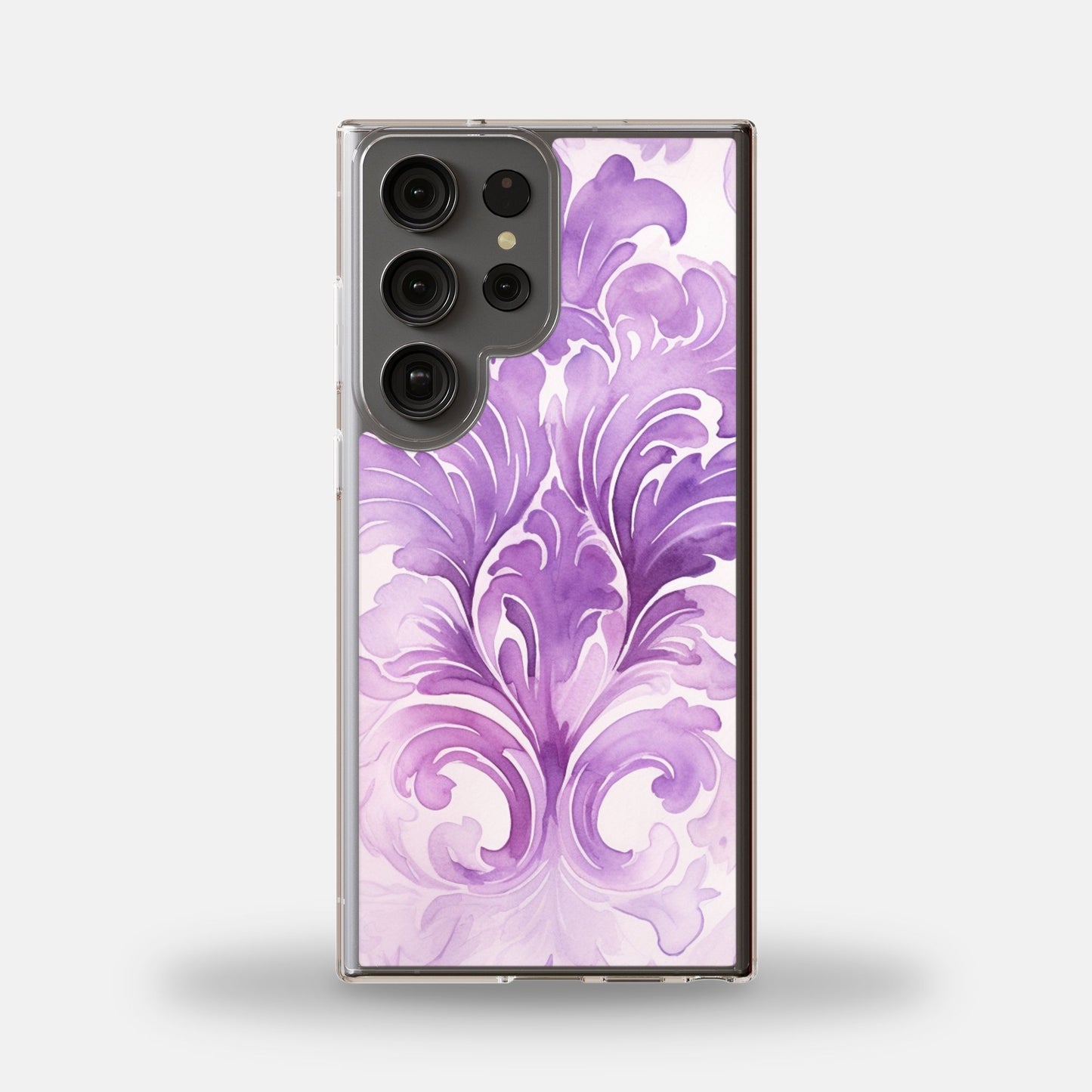 Samsung Galaxy S23 Ultra Clear Case - Purple Damask