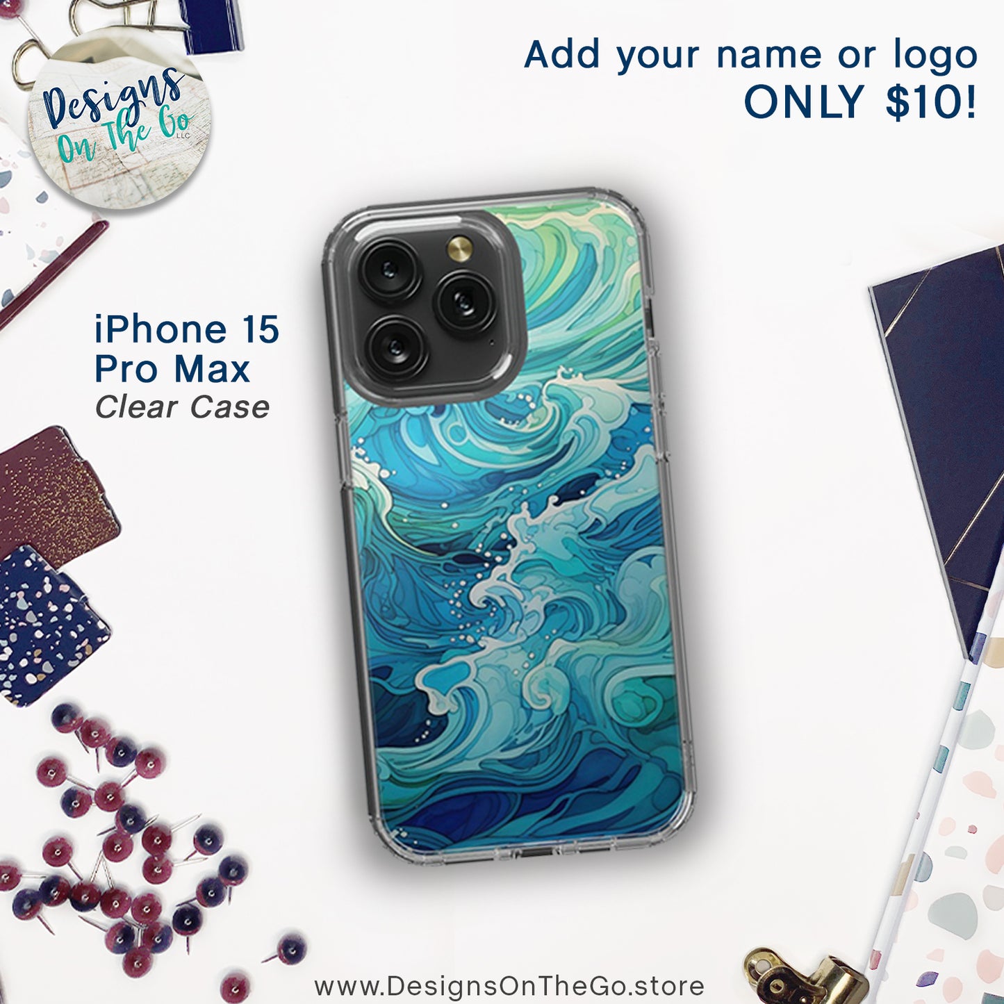 iPhone 15 Pro Max Clear Case - Aqua Waves