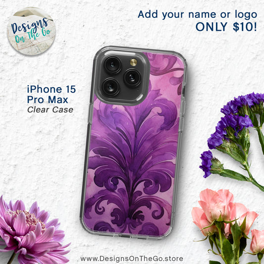 iPhone 15 Pro Max Clear Case - Magenta Damask