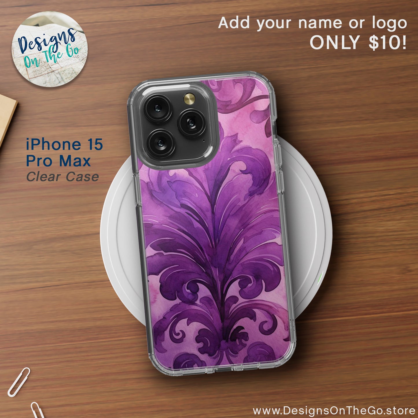 iPhone 15 Pro Max Clear Case - Magenta Damask