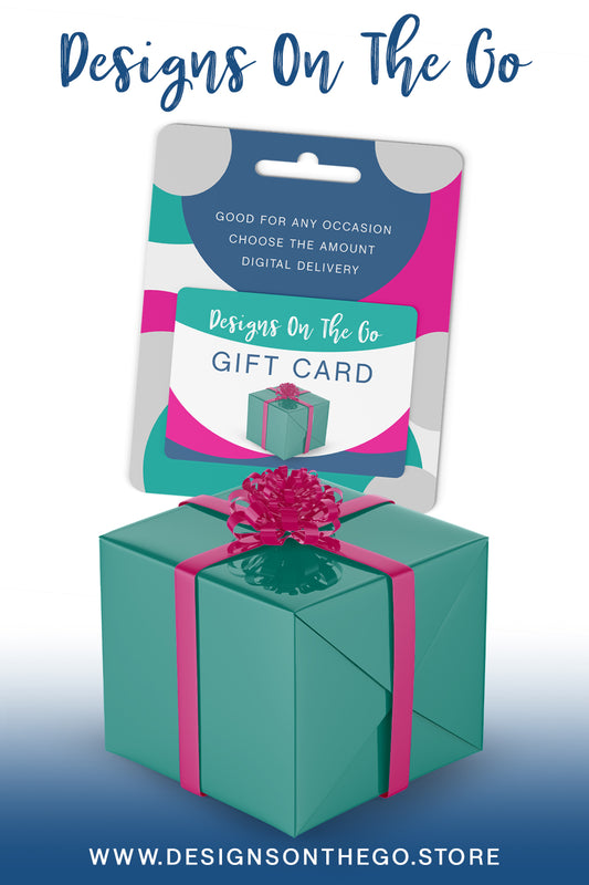 Give the gift of creativity with the Designs On The Go Gift Card! Perfect for any occasion, this gift card allows your loved ones to explore a wide range of custom products, from apparel to promotional items. Let them choose what they love most while supporting a small business. Shop now and share the joy!